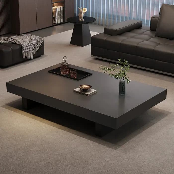 Table basse nordique moderne grande et noire avec rangement