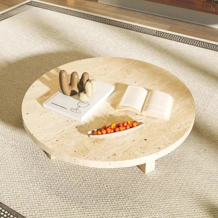 Table basse ronde en marbre vert jade