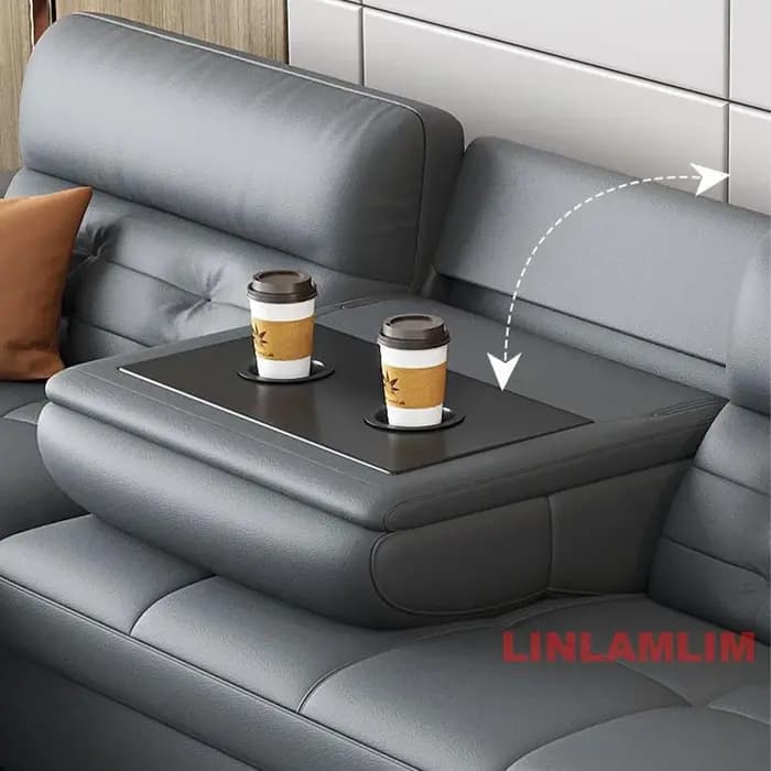 MINGDIBAO Canapé-lit sectionnel avec rangement, canapé inclinable en cuir véritable, canapé-lit conv