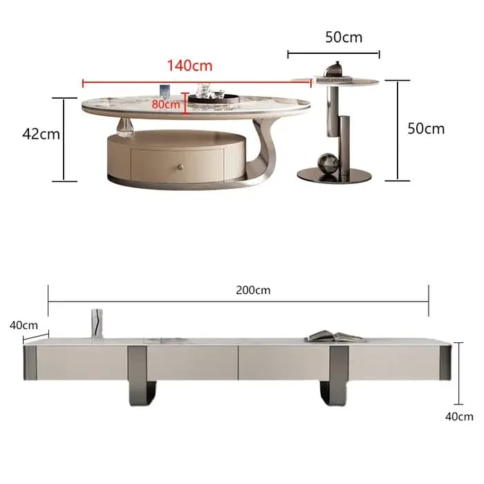 Table Basse Ovale en Acier Inoxydable