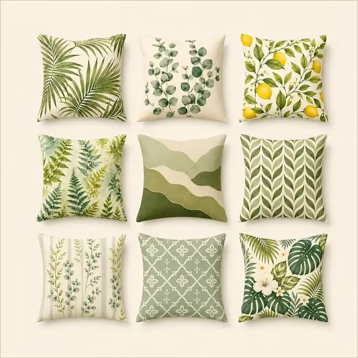 Housses de coussin botaniques vert sauge