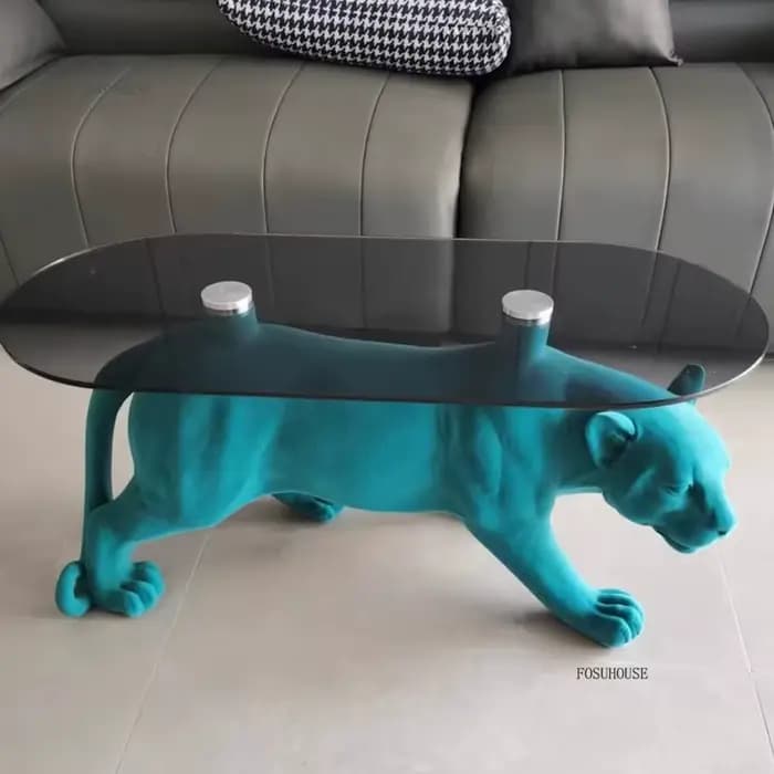 Table basse en verre avec motif léopard