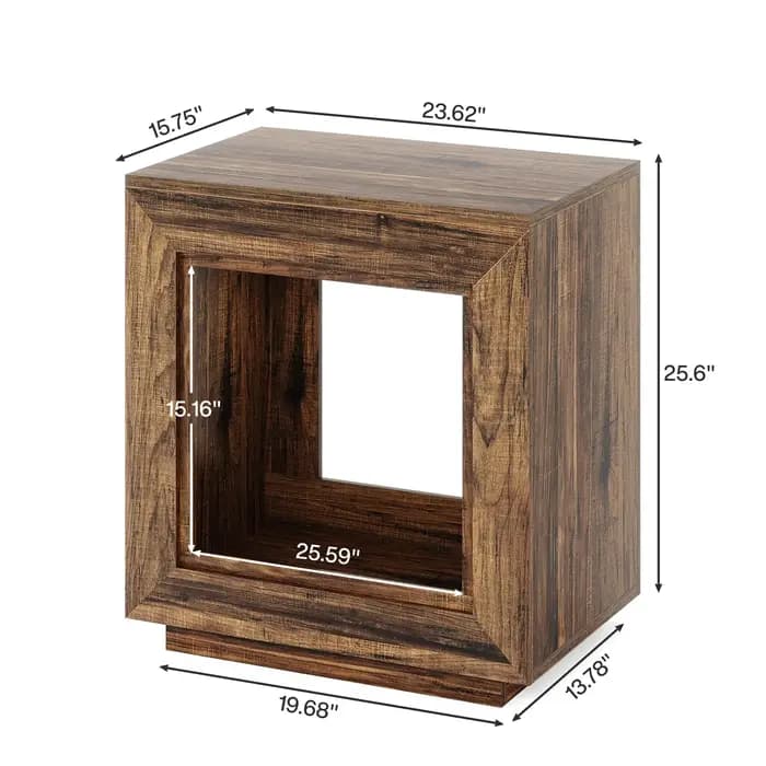 Tribesigns Table d'appoint en bois rustique, table d'appoint carrée à 2 niveaux avec étagère de rang