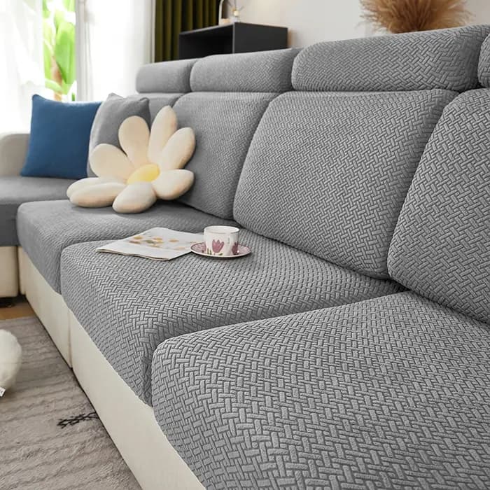 Housse de canapé jacquard premium en tissu élastique sergé uni