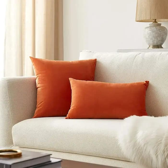 Juste de coussin en velours orange pour canapé
