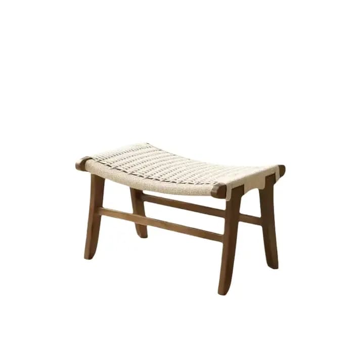 Tabouret bas tissé en bois massif fabriqué à la main