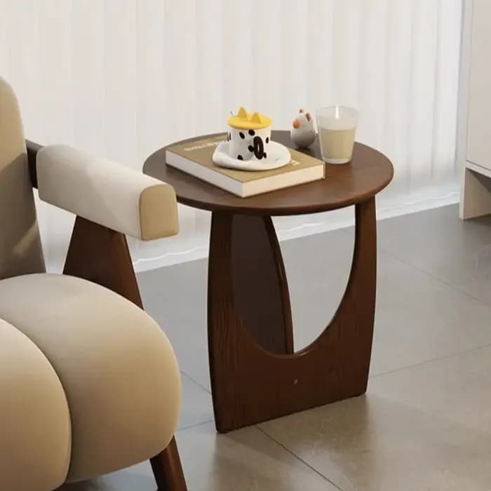 Table d'appoint ronde nordique en bois massif