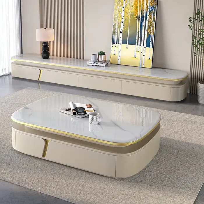 Meuble TV de luxe blanc pour salon