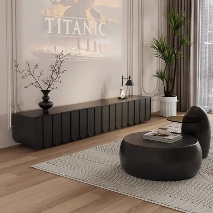 Meuble TV blanc brillant en bois massif