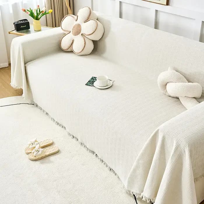 Couverture de canapé en coton et lin, 1 pièce, avec glands, serviette de canapé universelle toutes s