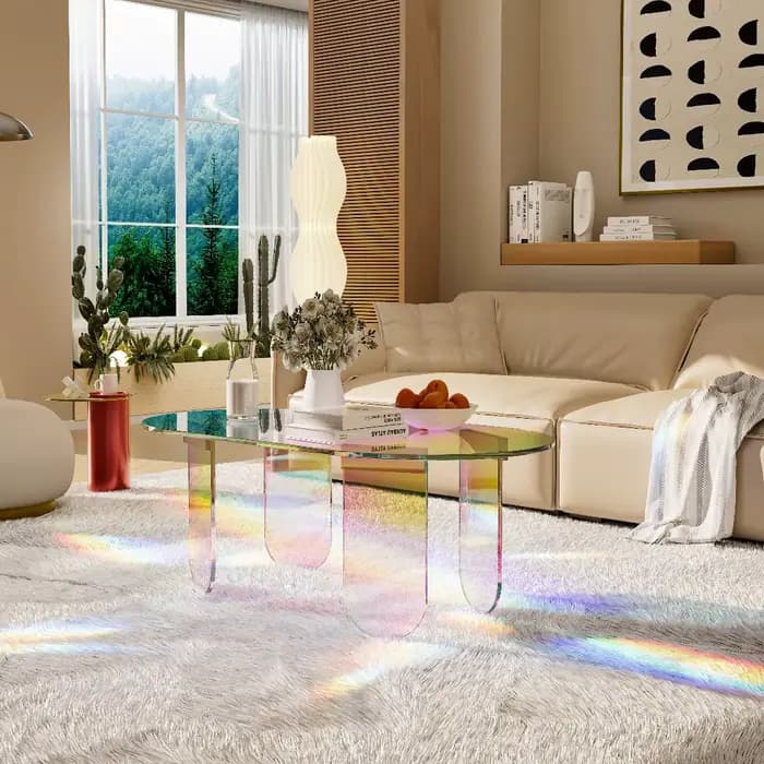 Table basse en acrylique transparent iridescent LUVODI - Table d'appoint incassable pour canapé, sal