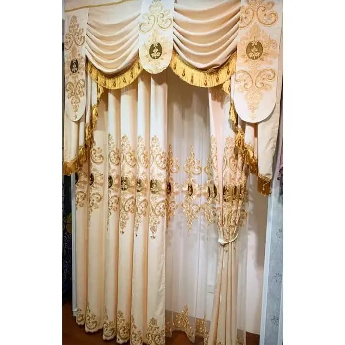 Rideaux de luxe en Chenille brodée, cantonnière Beige européenne, occultant, pour salon, chambre à c