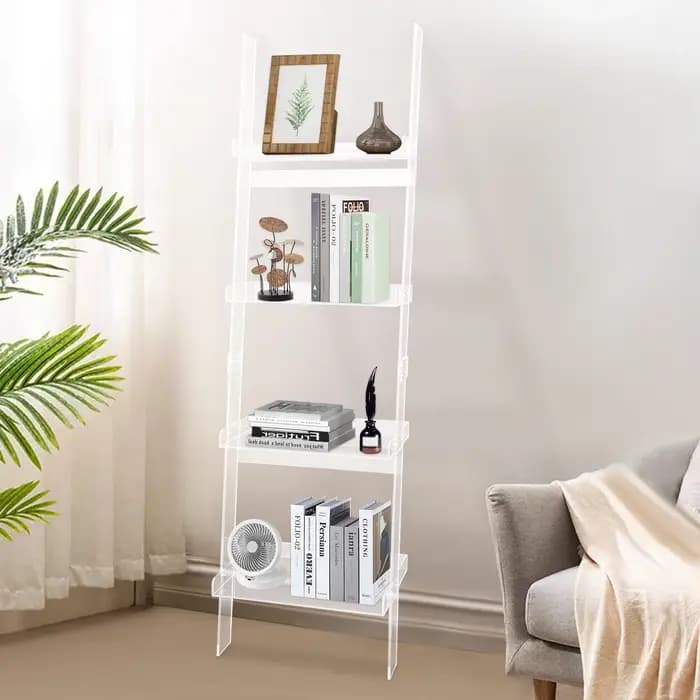 Home Bibliothèque échelle à 4 niveaux – Bibliothèque autoportante en acrylique, cadre 52 cm*183 cm