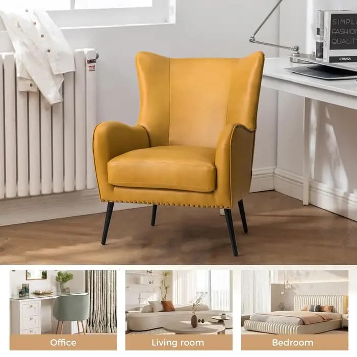 Fauteuil d'appoint en similicuir avec coussin amovible, fauteuil rembourré confortable avec pieds en