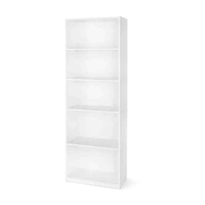 Bibliothèque à 5 étagères avec étagères réglables, bibliothèque en bois massif/arrière fermé/présent