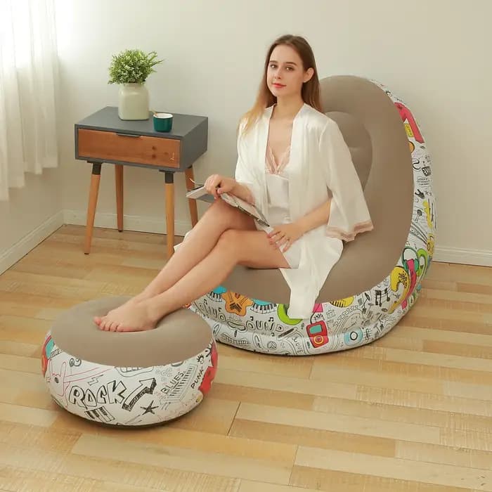 1 fauteuil pouf, canapé gonflable pliable floqué