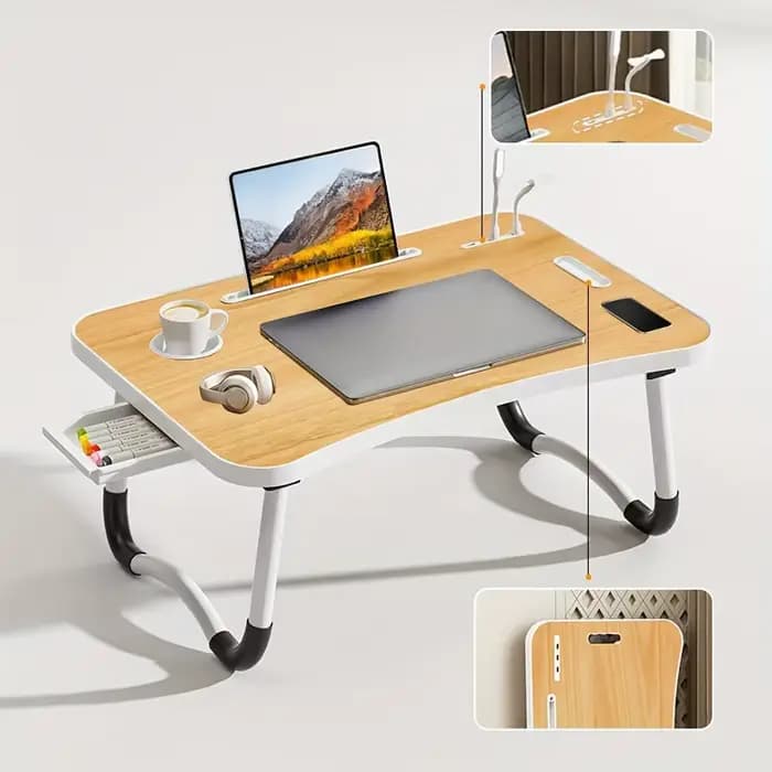 Table de lit super portable pour ordinateur portable avec porte-gobelet et tiroirs, USB, support de