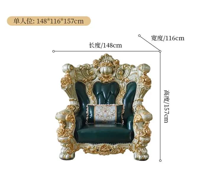 Ensemble de canapés de luxe européen et américain 1, 2 ou 4 places, en bois massif sculpté, en cuir
