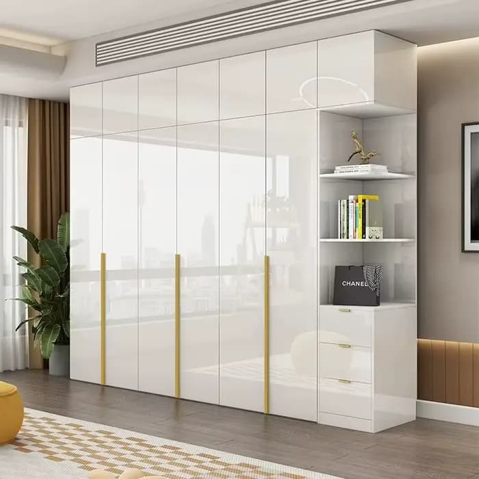 Armoire moderne à cannelures, blanche brillante, gain de place, haute et étroite, style nordique, meubles pour la maison