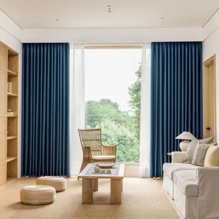 Rideaux occultants bleus en coton et lin double face sur mesure pour salon, chambre de luxe, hôtel,