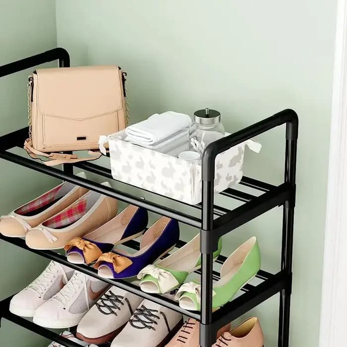Étagère à Chaussures Simple en Métal T1, Noir, pour le Salon, Gain de Place