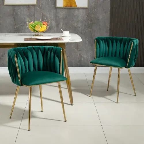 Ensemble de chaises de salle à manger en velours de luxe moderne avec pieds en métal doré, design él