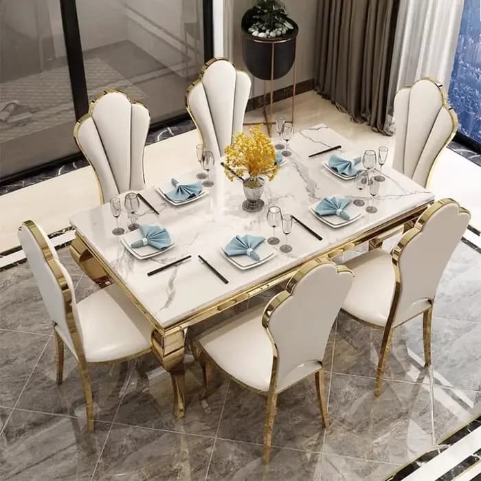 Table à manger rectangulaire de luxe en marbre
