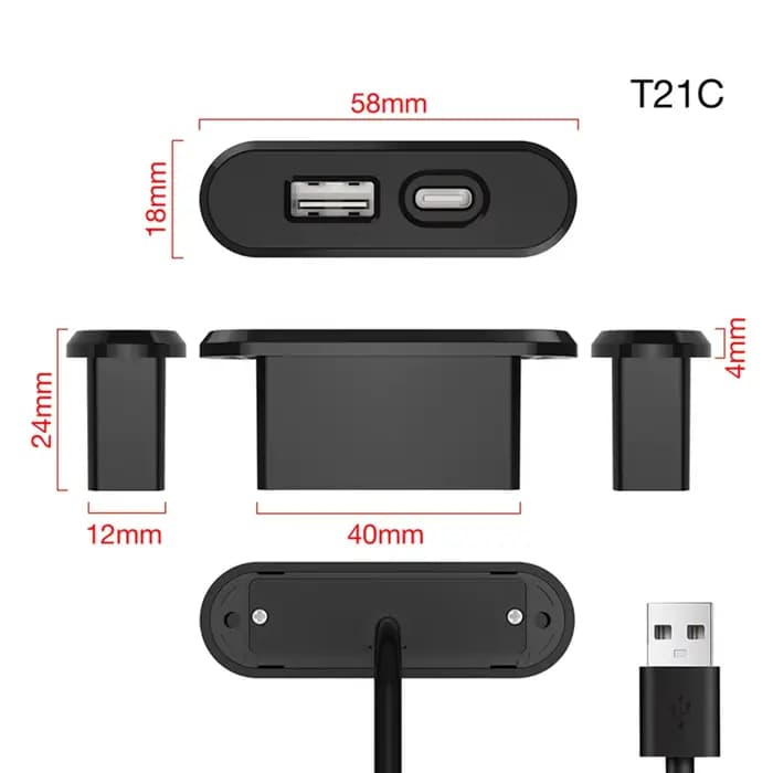 Prises encastrées sur Table 1 USB-A et 1 type-c prise de courant cachée de bureau intégrée avec rall