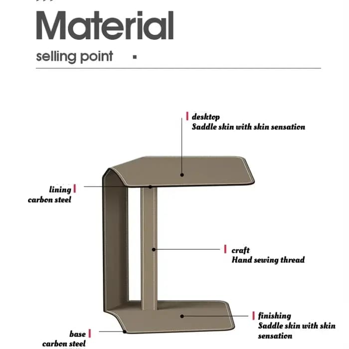 Table d'appoint en cuir en forme de C