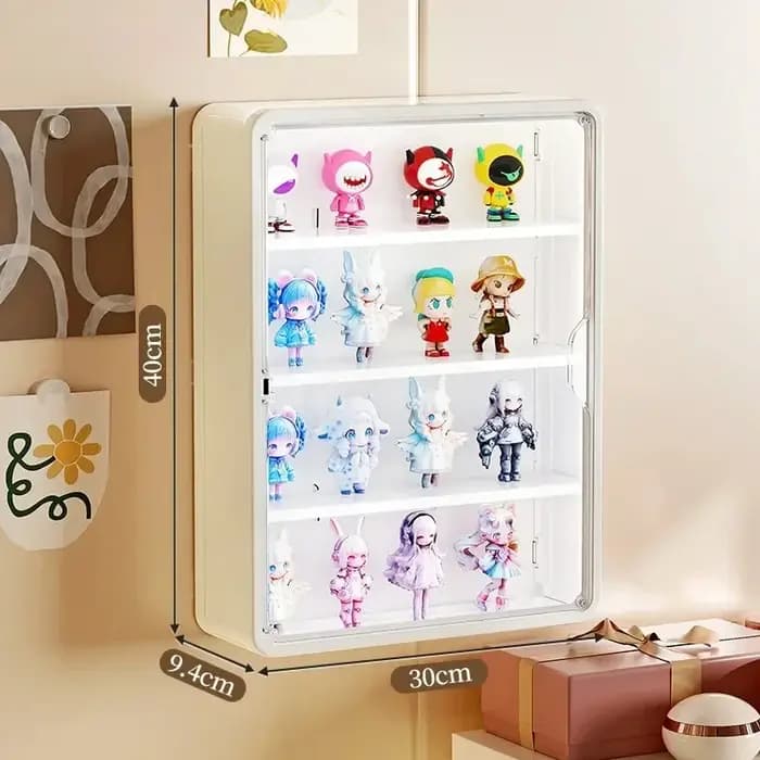 Vitrine murale blanche à 4 niveaux, étagère transparente anti-poussière pour le rangement de figurines Blind Box et la décoration intérieure