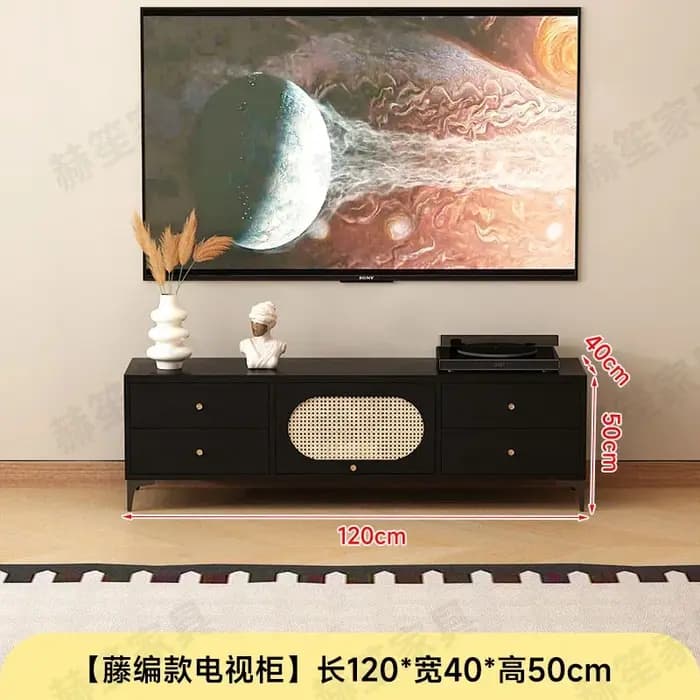 Meuble TV à pieds verticaux en rotin