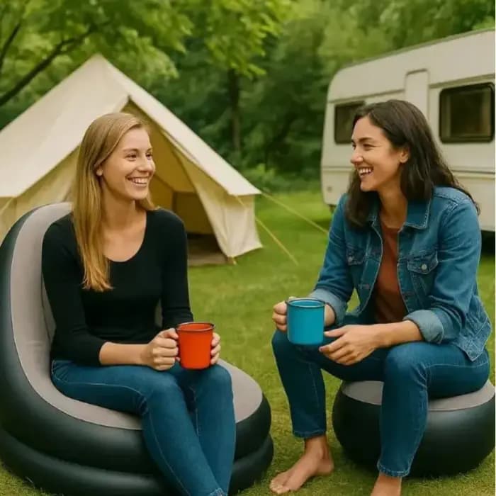 NOUVEAU Fauteuil Gonflable Pliant en PVC Floqué avec Repose-Pieds – Canapé