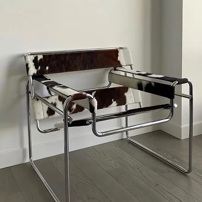 Vassili – chaise longue en cuir véritable, Style Bauhaus, une pièce moderne du milieu du siècle, avec cadre en tube inoxydable, mobilier de bureau haut de gamme