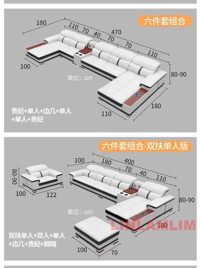 Canapé sectionnel moderne en forme de U avec chaise