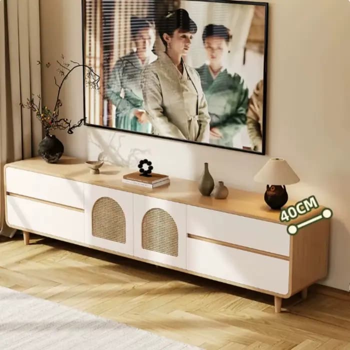 Meuble TV en bois massif blanc pour salon