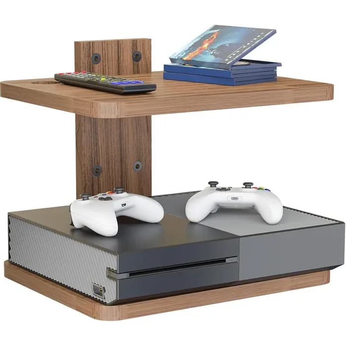 Étagères flottantes en bois sous le meuble TV pour projecteur, PS5, lecteur DVD, console de jeu, déc