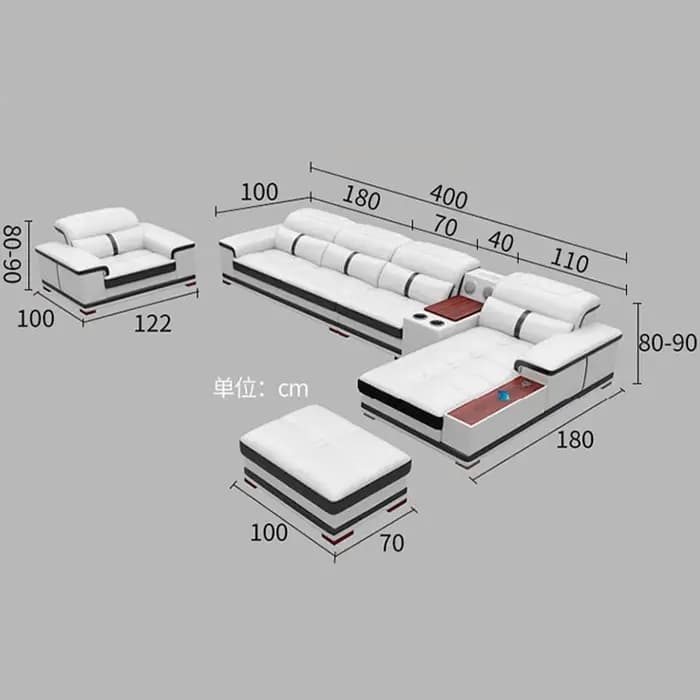 Canapé sectionnel moderne en forme de U avec chaise