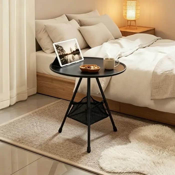 Table moderne pliable avec plateau à collation et bords surélevés - Gain de place, idéale pour chambre à coucher, baie vitrée - Table basse autoportante