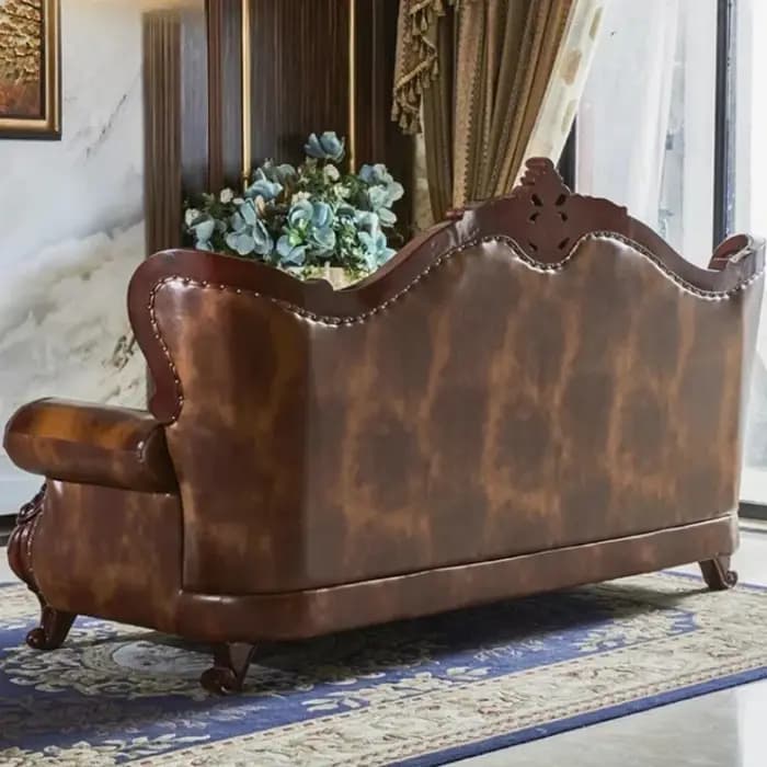 Ensemble de canapés 3 pièces de luxe vintage européen et américain en cuir pleine fleur de première qualité