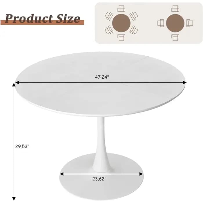 Table à manger ronde blanche de 47 pouces pour 4 5 6 personnes, table tulipe avec plateau étanche en