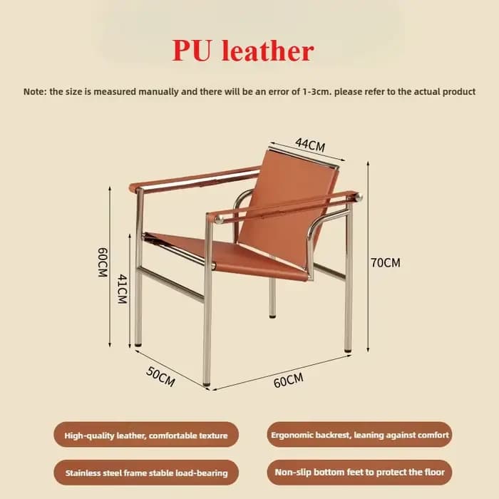 Fauteuil Selle Simple Italien, Chaise de Loisirs Individuelle en Cuir et Acier Inoxydable, Canapé Minimaliste Noir pour Salon