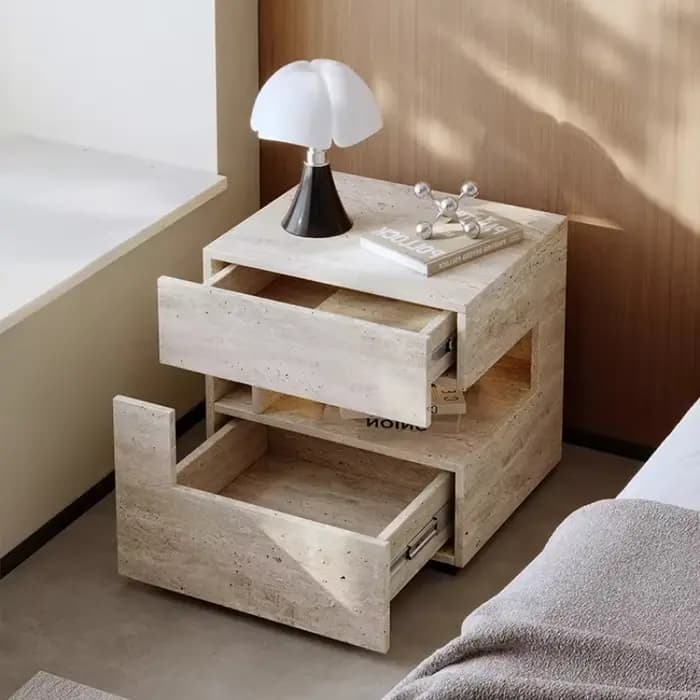 Table de chevet suspendue intelligente de style travertin moderne avec lampe