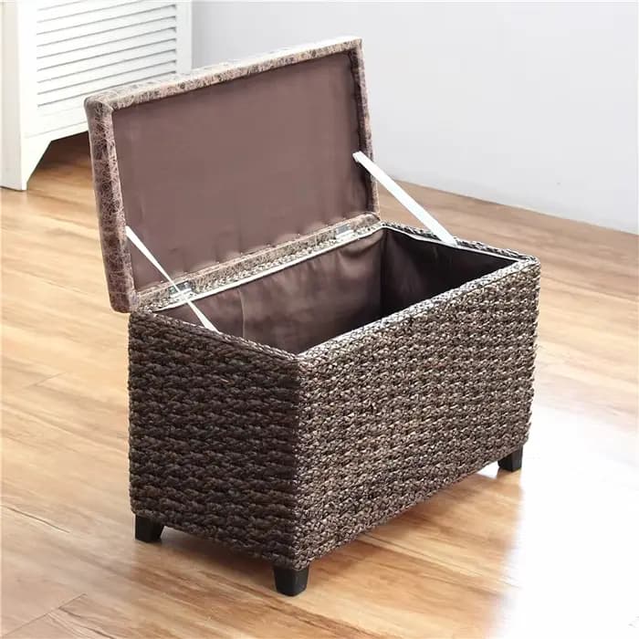 Banc ottoman en bois massif rembourré, tissage en rotin, pour couloir, entrée, avec organisateur sou