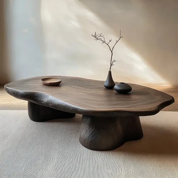 Table basse esthétique antique avec organisateur de livres