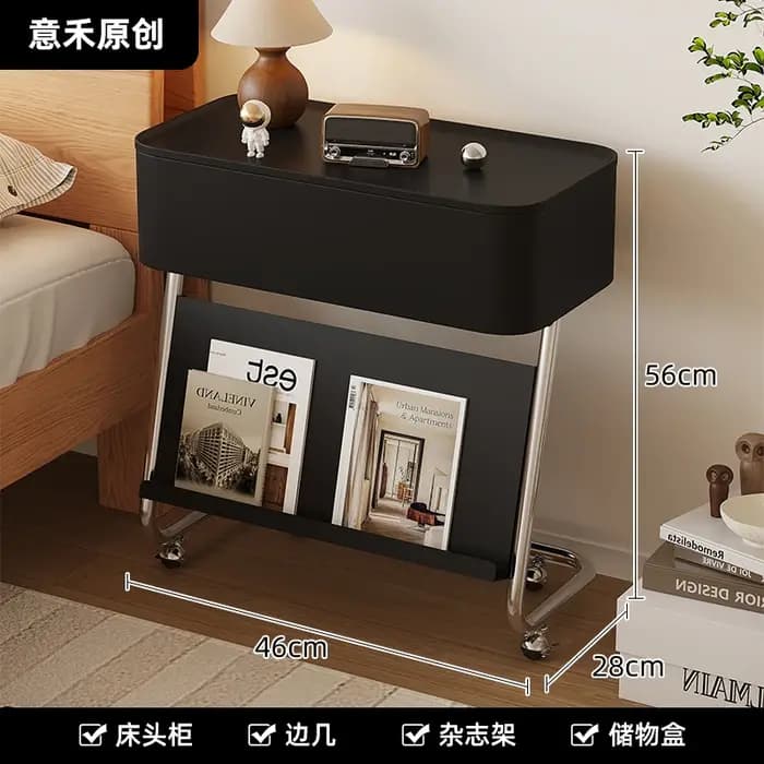 Table de chevet moderne en acier inoxydable avec roulettes