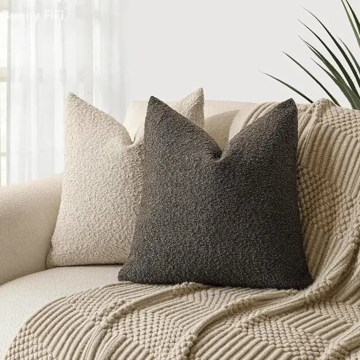Housse de coussin à boucle solide, gris ivoire, Camel, Design doux bouffant, Texture, taie d'oreiller pour canapé, confortable, 18x18 pouces, 45x45cm