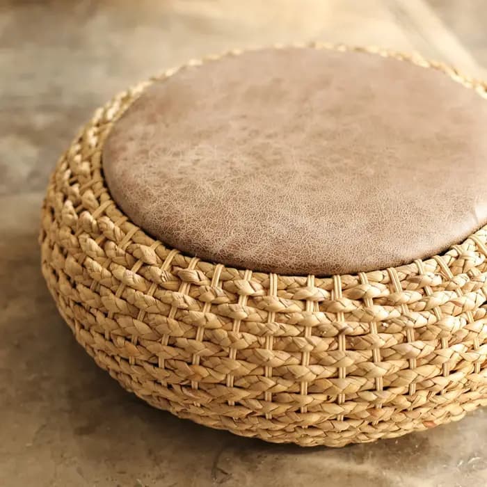 Tabouret pouf rond moderne avec siège en cuir PU
