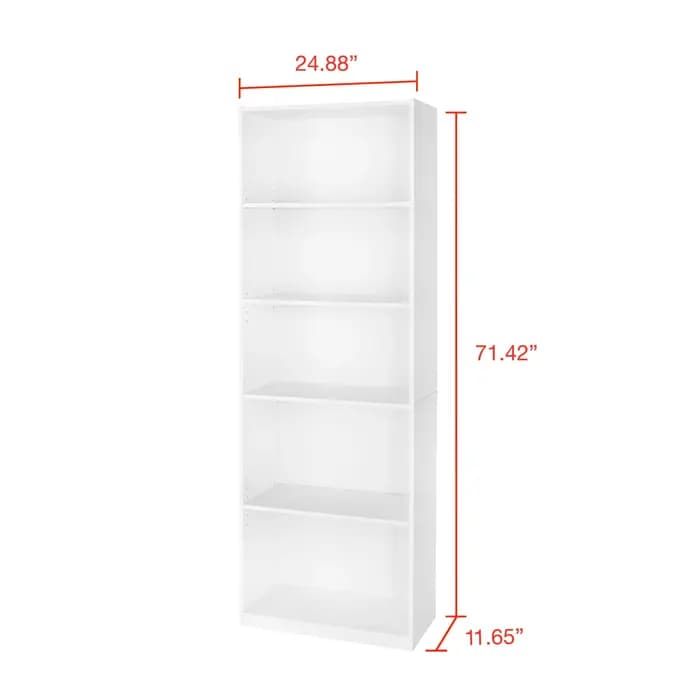 Bibliothèque à 5 étagères avec étagères réglables, bibliothèque en bois massif/arrière fermé/présent