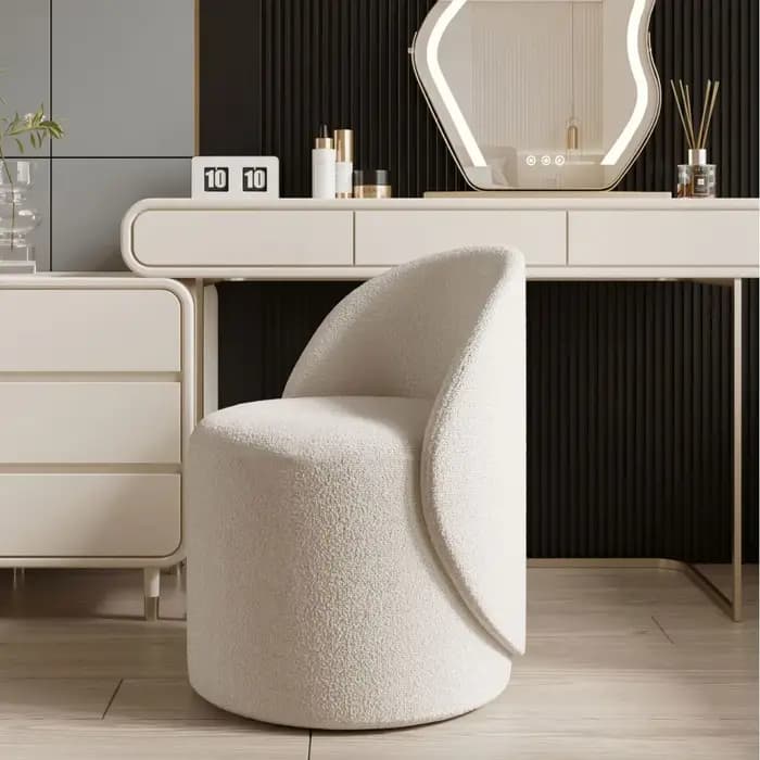 Tabouret de maquillage, tabouret rotatif pour chambre à coucher, tissu en laine d'agneau d'hiver, ta