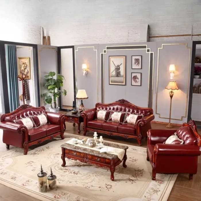Luxe Europe salon canapé en cuir véritable bois massif